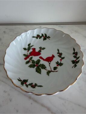 Vintage Lefton Cardinal Christmas Trinket Candy Dish 1984